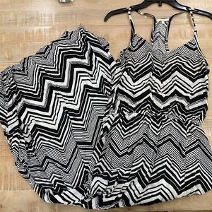 ELLA MOSS Geometrical  chevron zebra Black White Maxi Dress L
